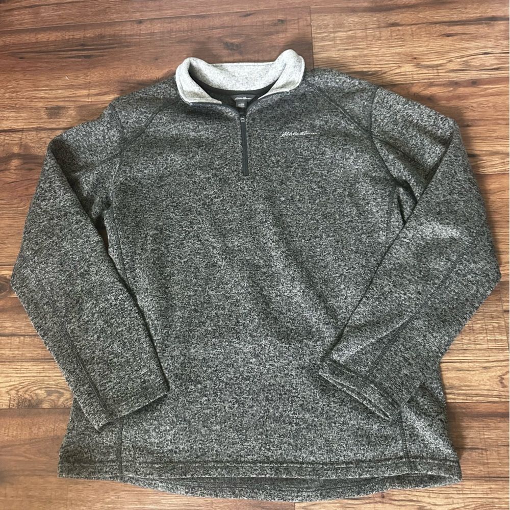 Eddie Bauer Men’s Gray Zip Up Pullover Sweater Plush Fleece 2XL Outdoor Hiking